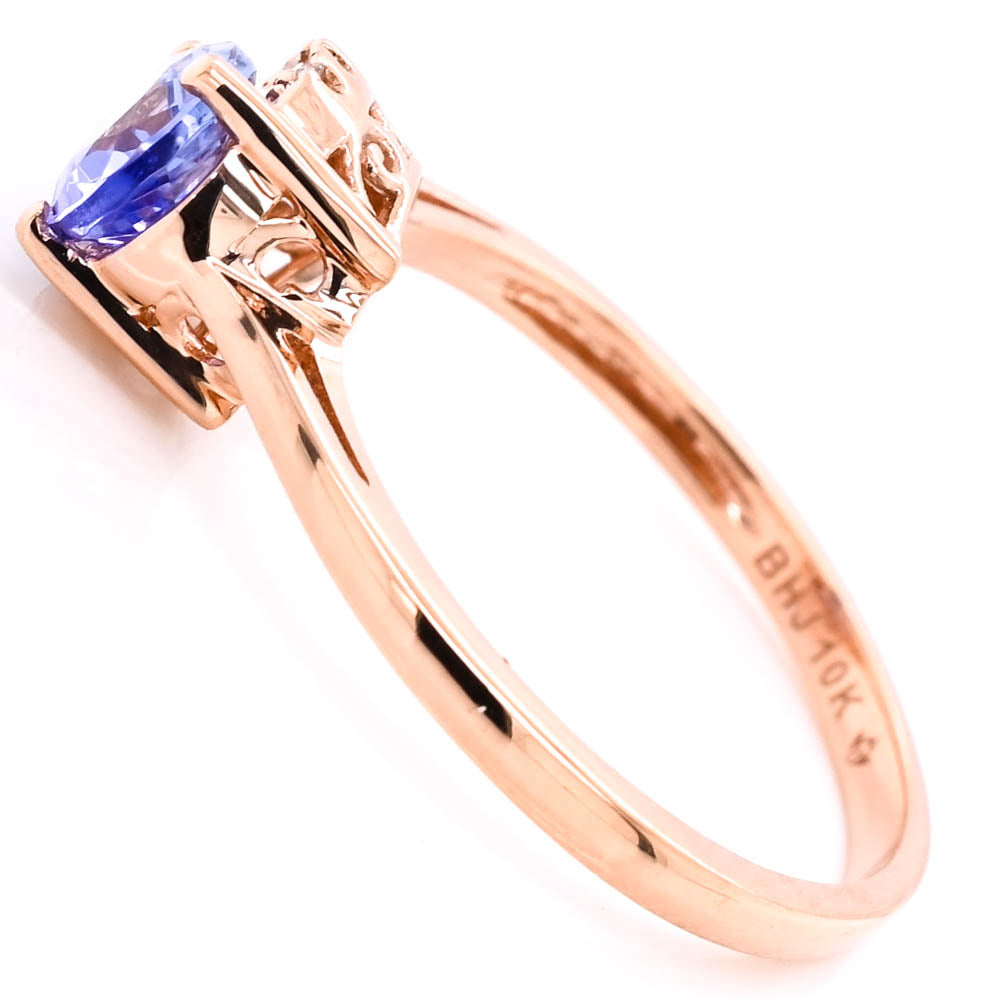 Graziella Fire &amp; Ice 10KT Rose Gold Tanzanite &amp; Canadian Diamond Ring - Size 6.5