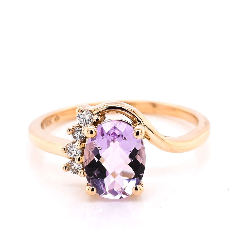 Fire &amp; Ice 10KT Yellow Gold 1.00CT Lilac Quartz &amp; Canadian Diamond Ring.