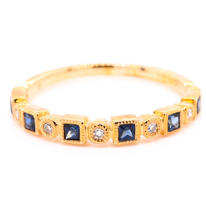Graziella 10KT Yellow Gold 0.27CTW Blue Sapphire &amp; Diamond Ring - Size 7