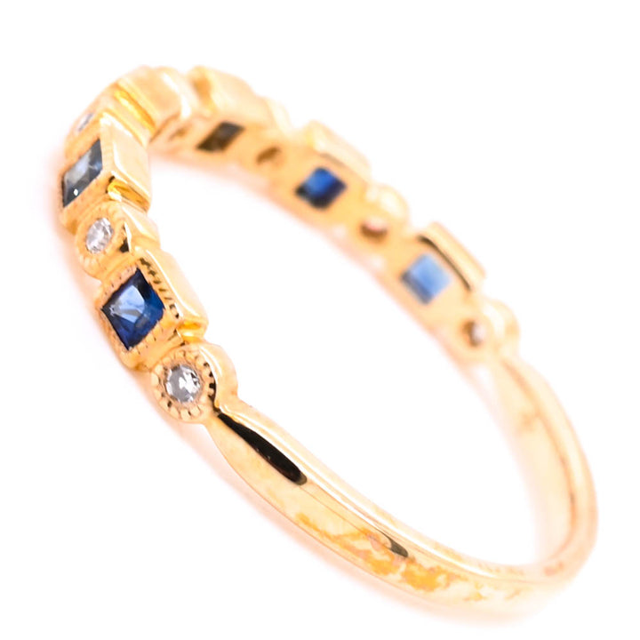 Graziella 10KT Yellow Gold 0.27CTW Blue Sapphire &amp; Diamond Ring - Size 7