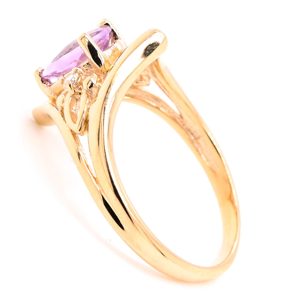 Graziella Fire &amp; Ice 10KT Yellow Gold 1.00CT Lilac Quartz &amp; Canadian Diamond Ring - Size 6.5