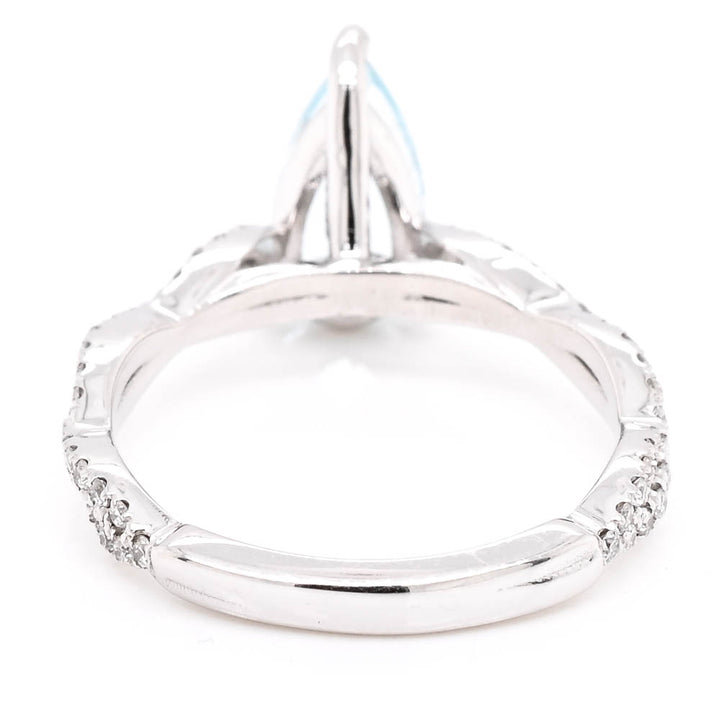Graziella 14KT White Gold 0.85CT Pear Shape Aquamarine & Diamnd Ring.