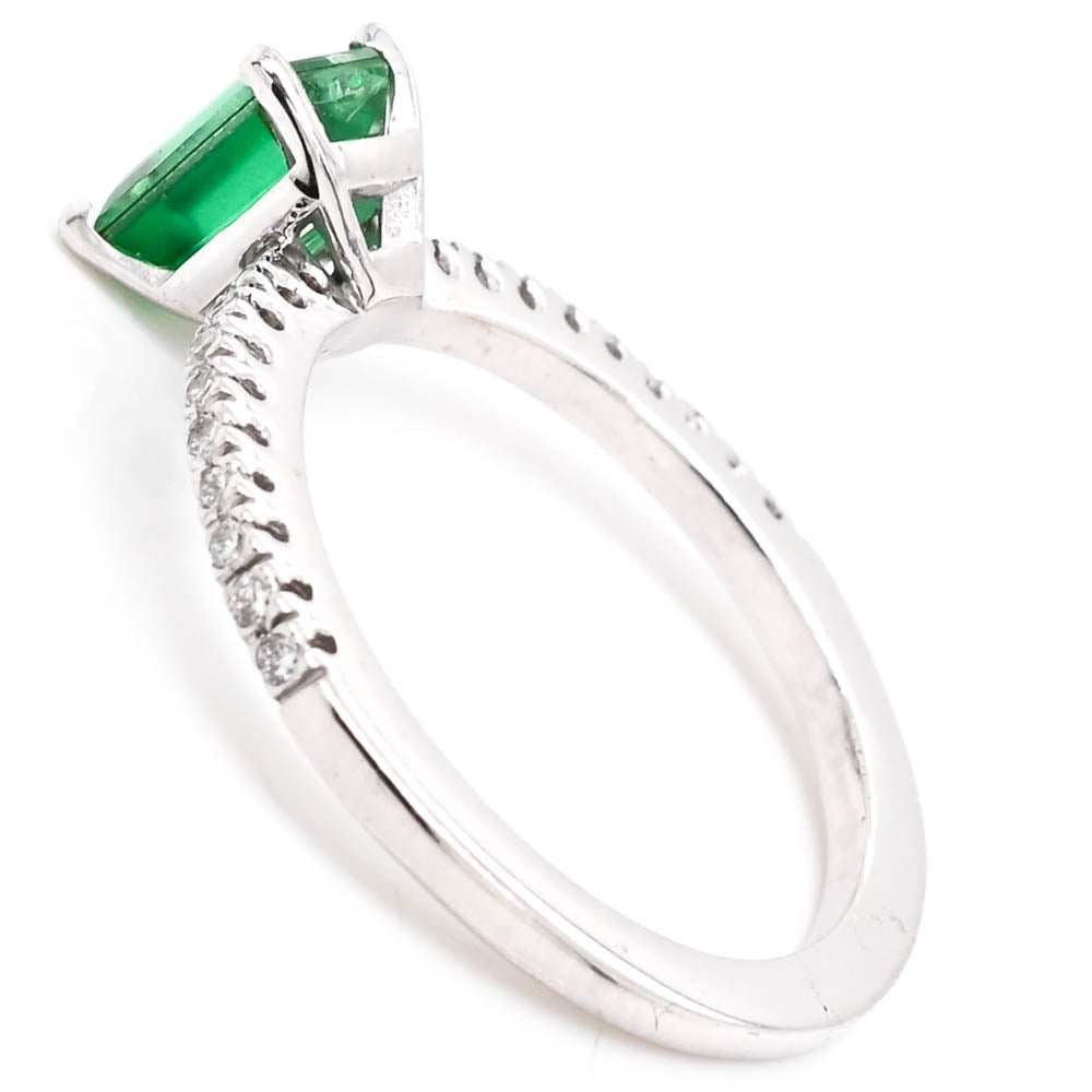 Graziella 14KT White Gold 0.86CT Emerald & Diamond Accent Ring.