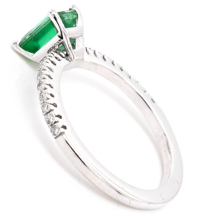 Graziella 14KT White Gold 0.86CT Emerald & Diamond Accent Ring.