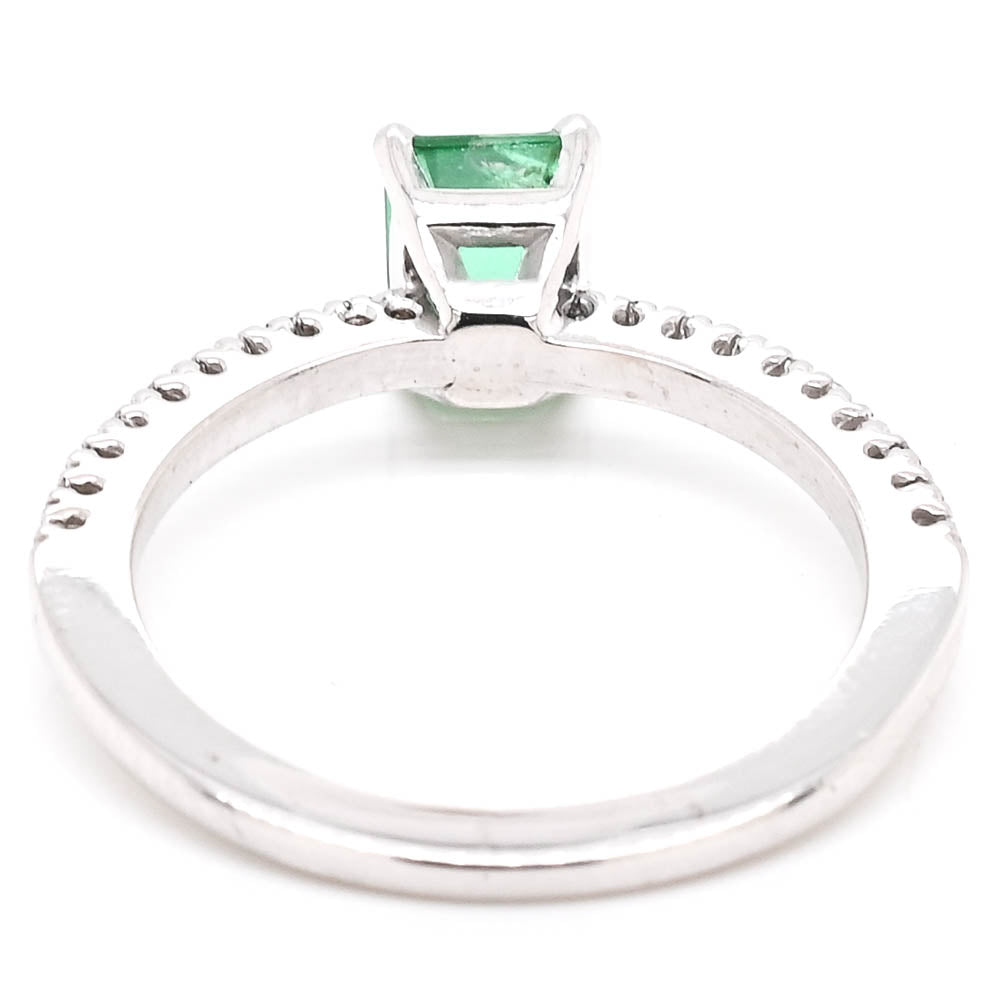 Graziella 14KT White Gold 0.86CT Emerald & Diamond Accent Ring.