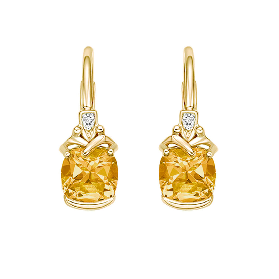 10KT Yellow Gold 1.00CTW Citrine &amp; Diamond Leverback Earrings.