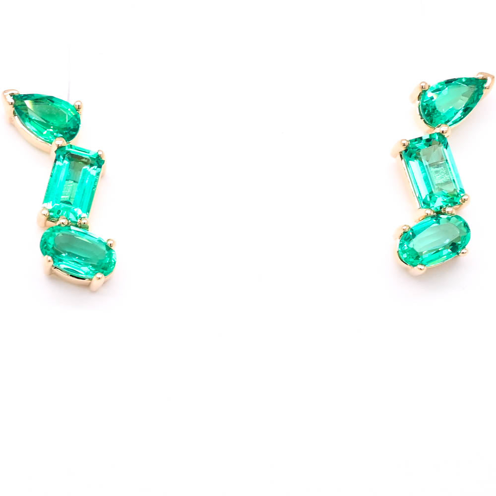 10KT Yellow Gold 1.50CTW LAb Created Emerald Drop Earrings.