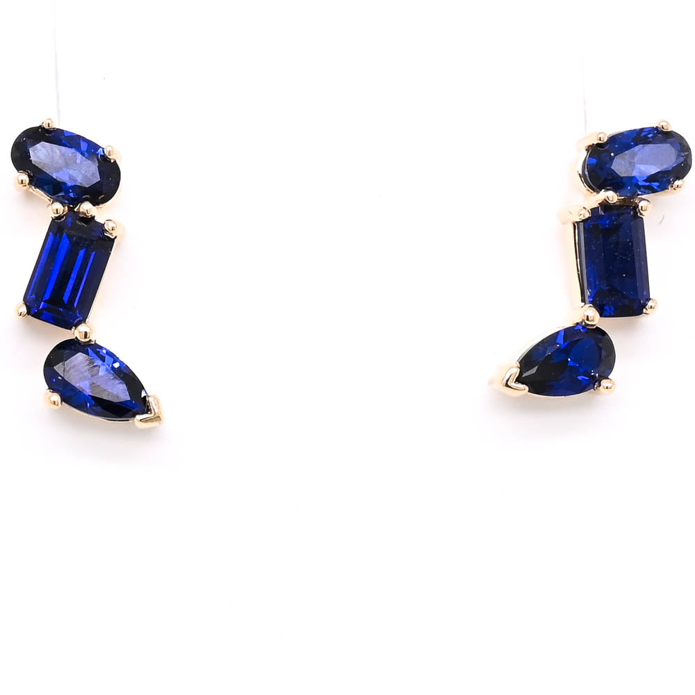 10KT Yellow Gold 1.50CTW LAB Created Blue Sapphire Drop Earrings.