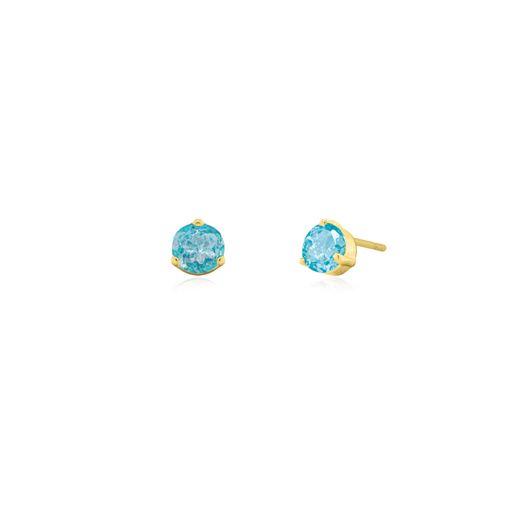 10KT Yellow Gold 4 Blue Topaz Stud Earrings.