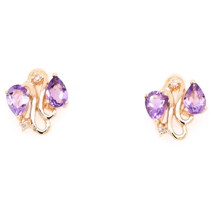 Graziella 10KT Yellow Gold Amethyst &amp; Diamond Stud Earrings