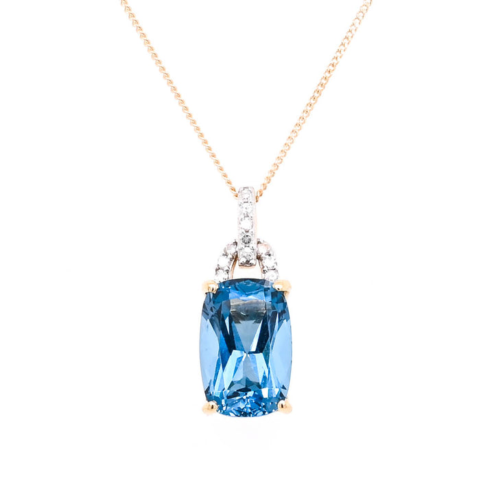 Graziella 14KT Yellow Gold 18" 2.50CT Blue Topaz &amp; Diamond Necklace.