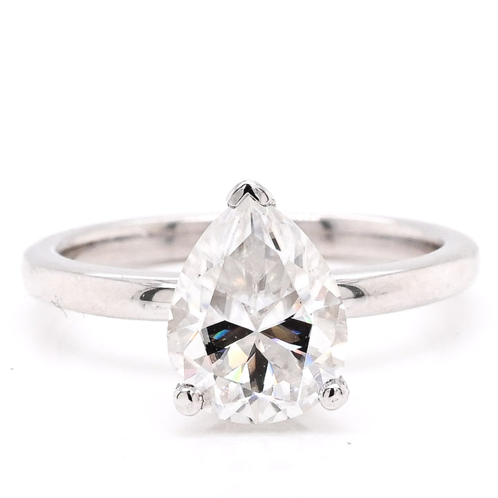 Graziella 14KT White Gold 1.73CT Pear Moissanite &amp; Diamond Ring - Size 6