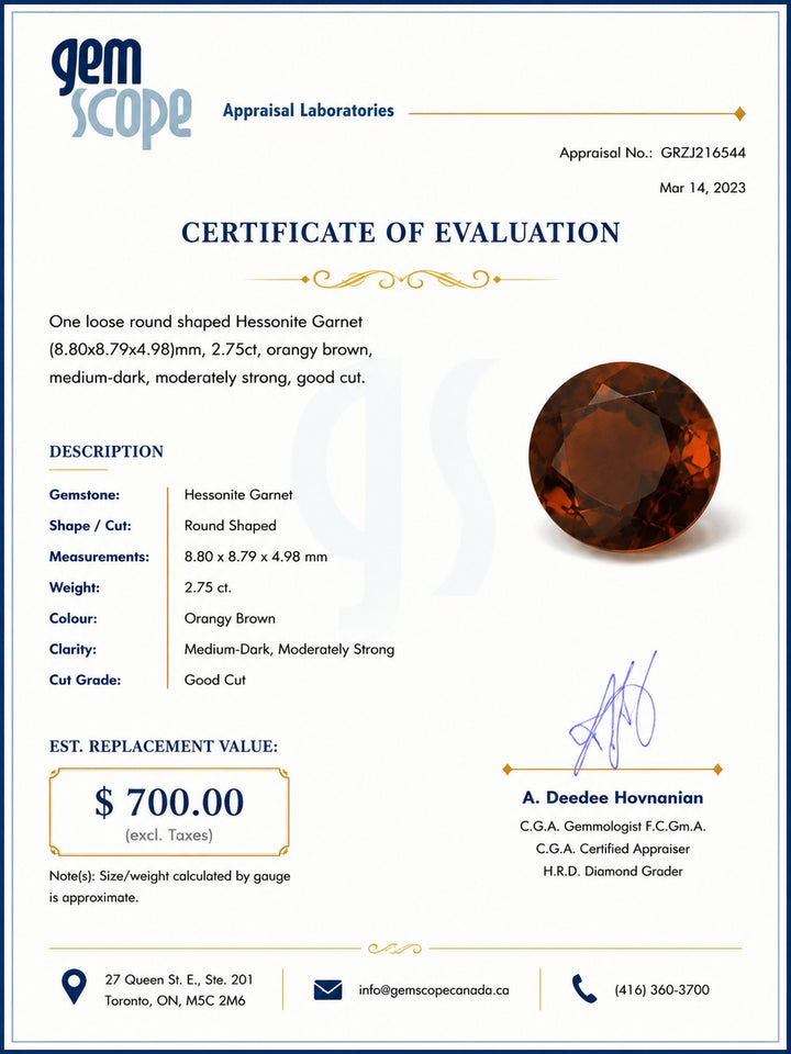 2.75CT Round Shape Orangy Brown Medium Dark Good Cut Loose Hessonite Garnet.
