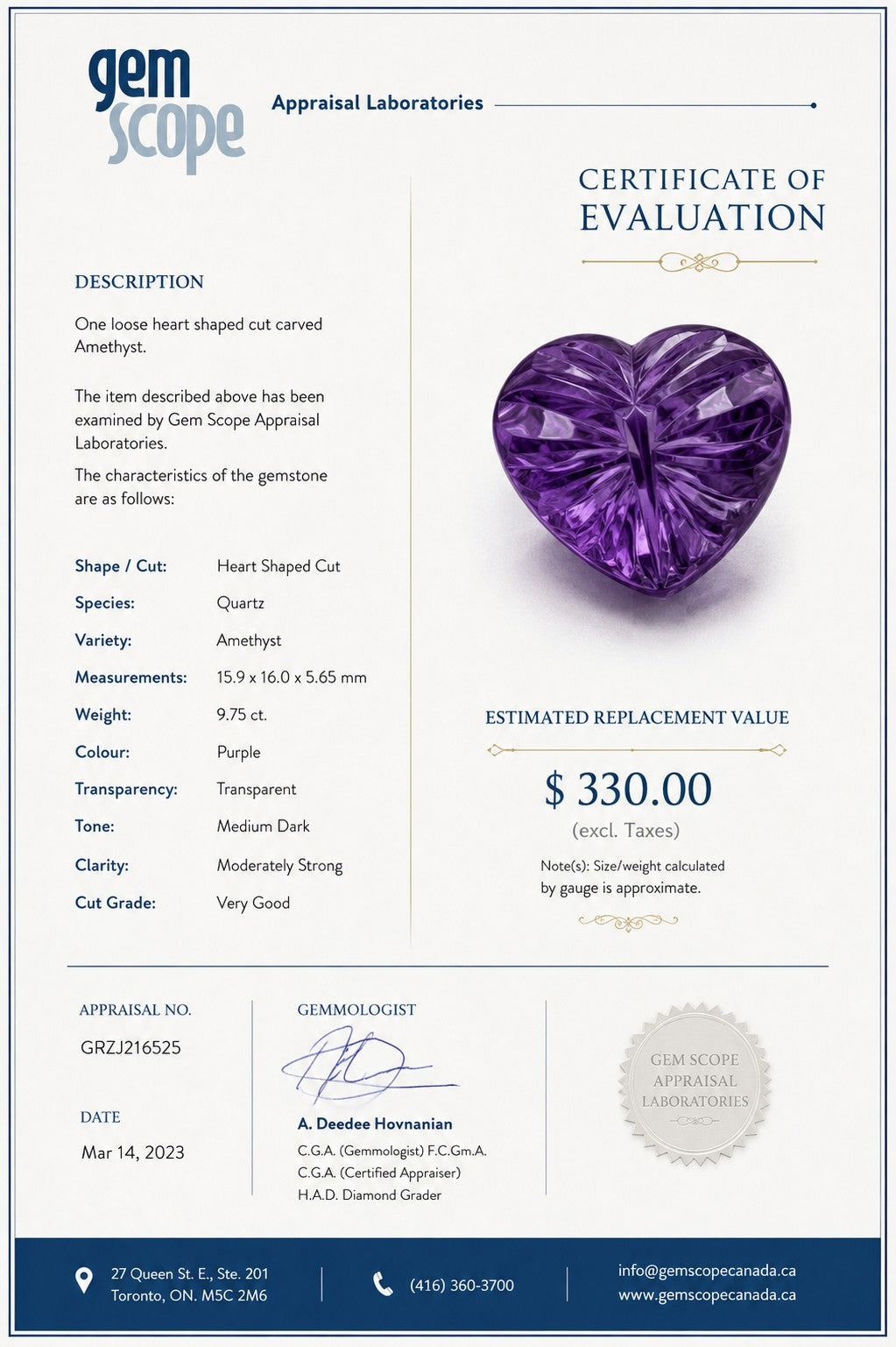Graziella 9.75CT Carved Heart Amethyst Loose Gemstone