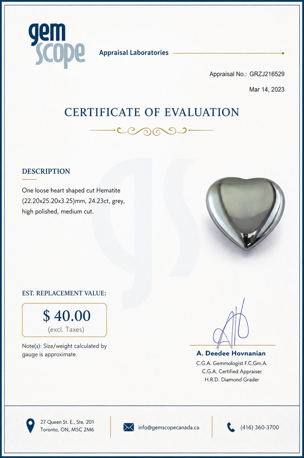 24.32CT Heart shaped Hematite Loose Gemstone.