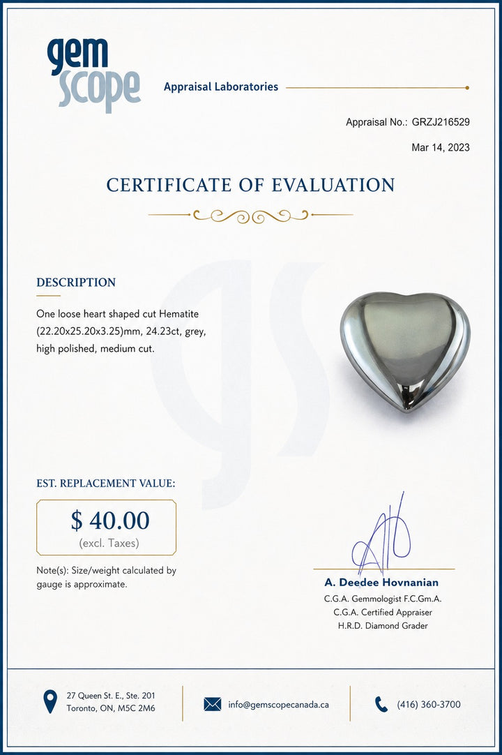 24.32CT Heart shaped Hematite Loose Gemstone.