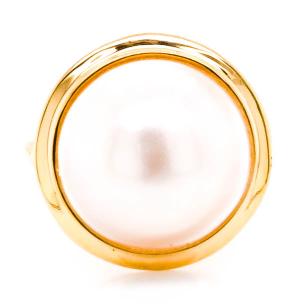 Graziella 14KT Yellow Gold 13-14mm Mabe Pearl Ring - Size 6.5