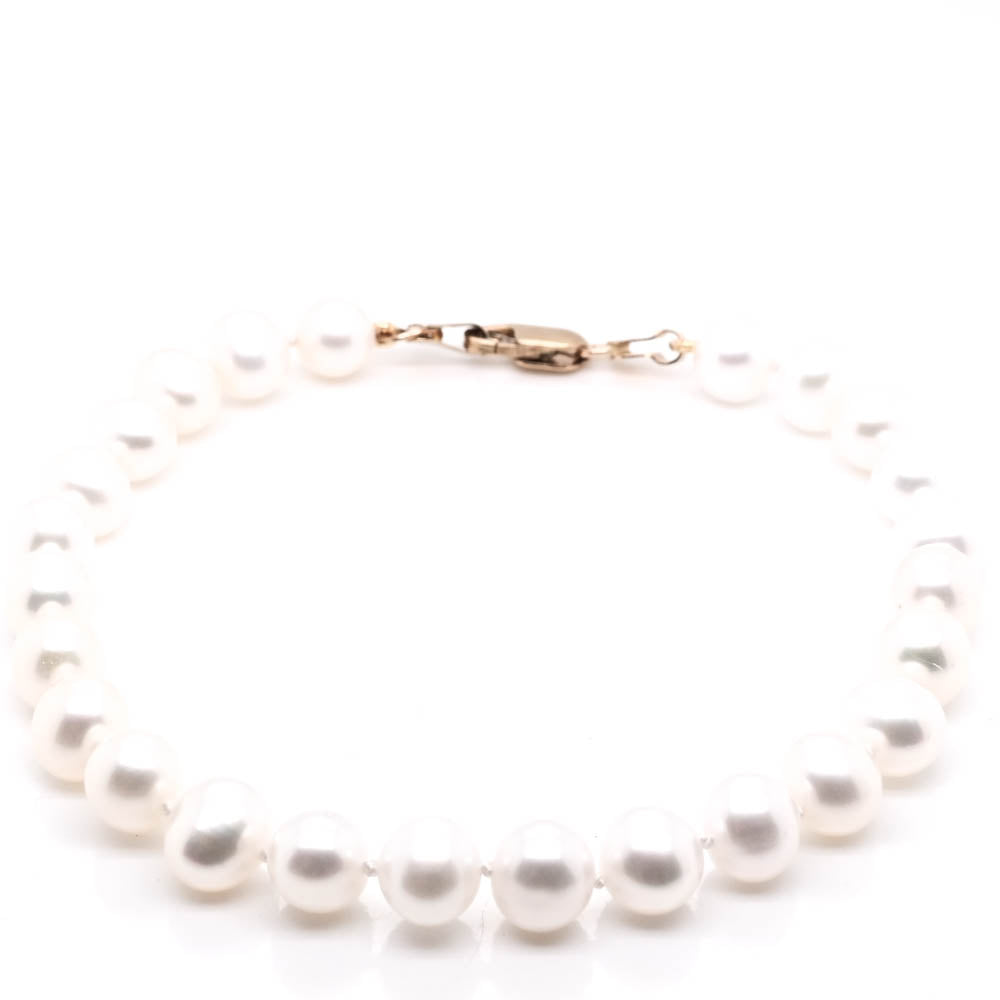 10KT Yellow Gold 7.5" 6.5mm Freshwater Pearl Bracelets.
