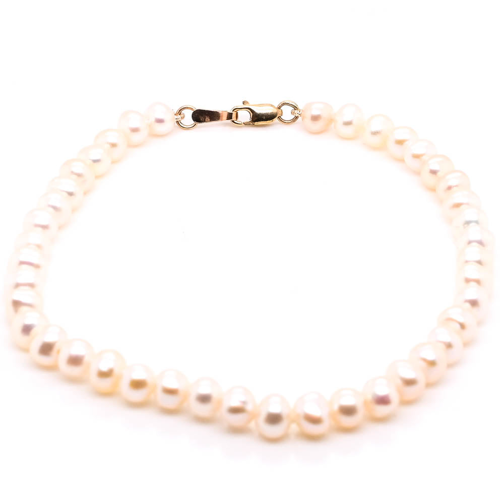 10KT Yellow Gold 7.5" 4-5mm Freshwater Pearl Bracelets.