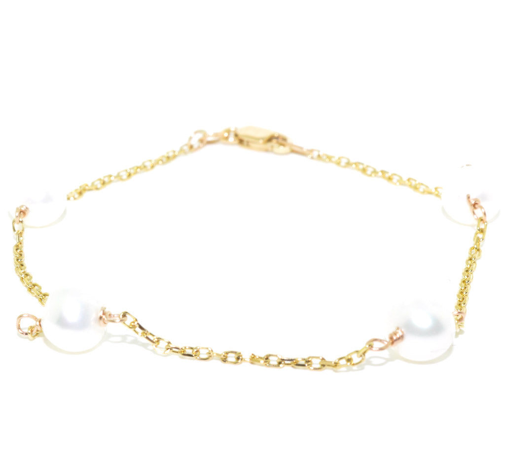 10KT Yellow Gold 7.5" 7-7.5mm Freshwater Pearl By the Yard Bracelet.