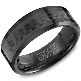 Crown Ring Torque Sport Black Ceramic Fiber Inlay Wedding Band - Size 10