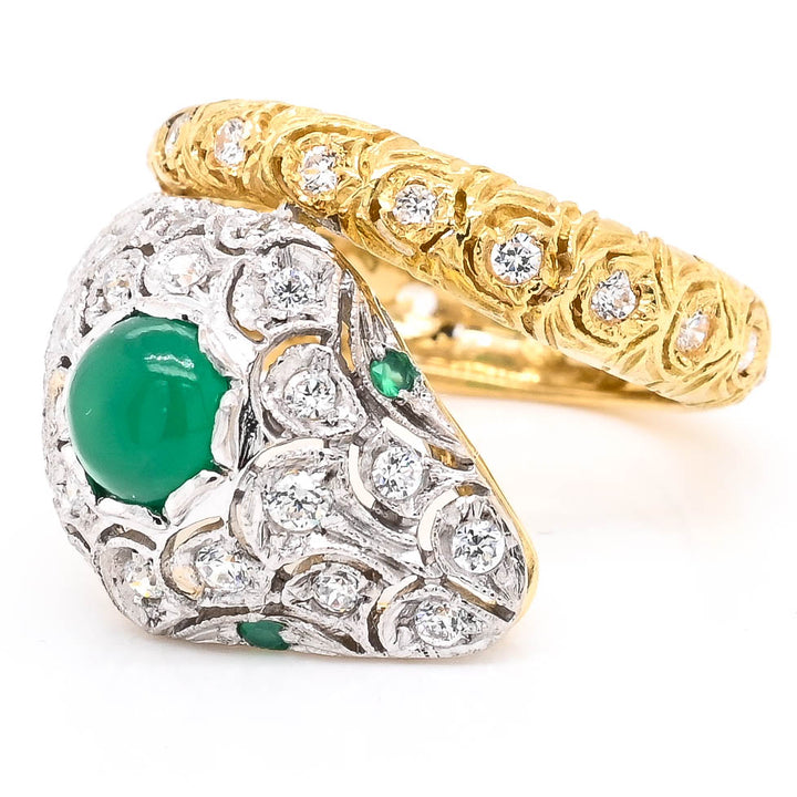 Graziella 18KT Yellow &amp; White Gold White &amp; Green Cubic Zirconia Snake Ring - Size 7