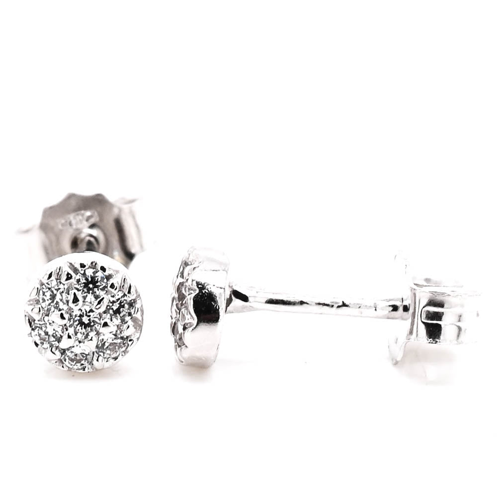 Graziella 10KT White Gold C.Z Pave Set Stud Earrings.