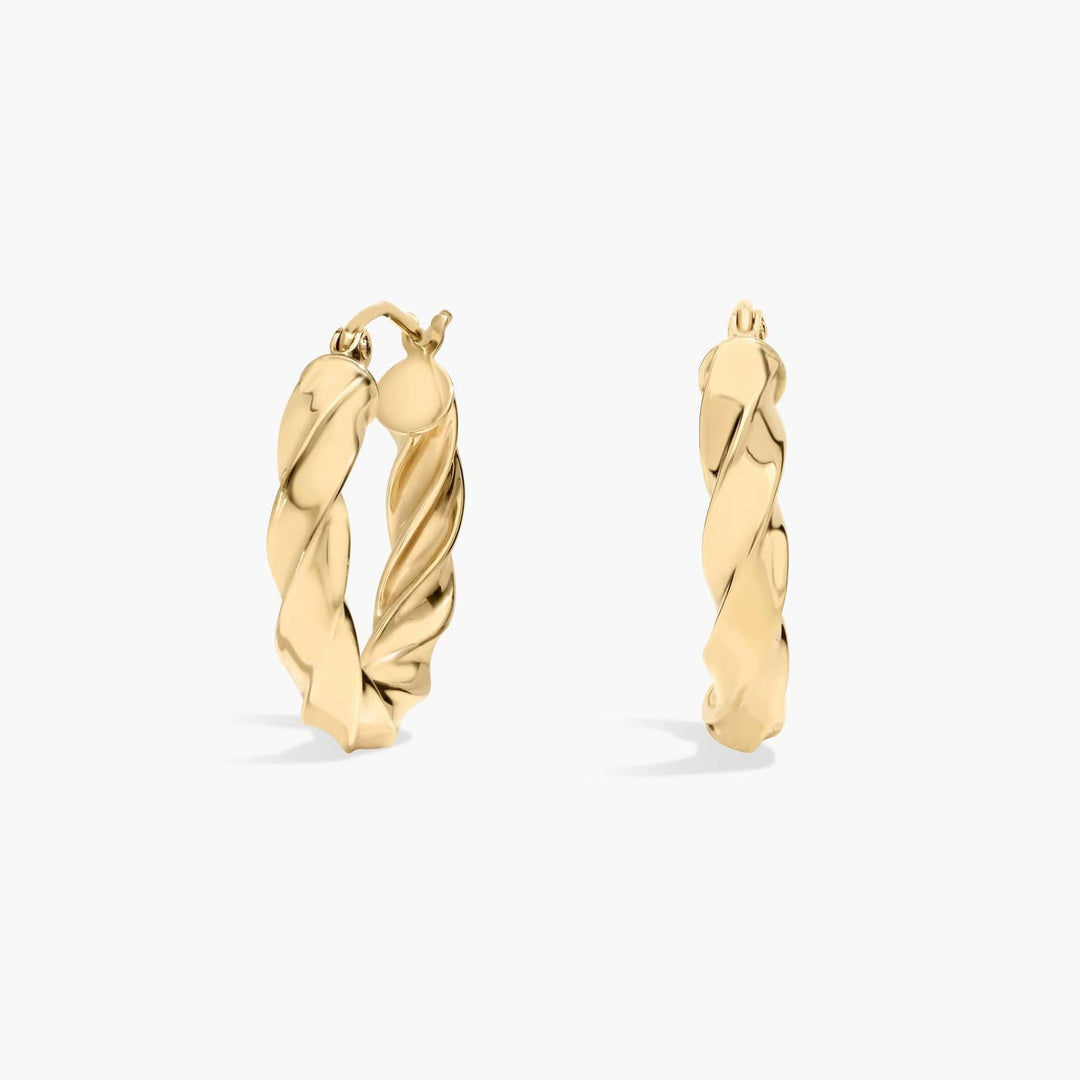 10KT Yellow Gold 12mm Twisted Hoop Earrings.