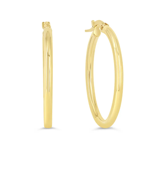 10KT Yellow Gold 24mm Tube Hoop Earrings.