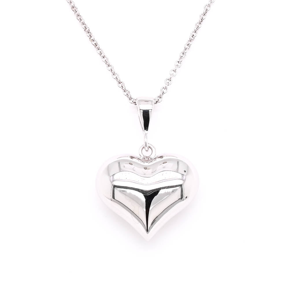 Graziella 10KT White Gold 18 Puff Heart Necklace