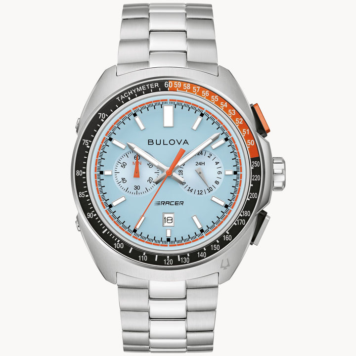 Bulova Racer 42mm Chronograph Quartz Watch. 98b432.

Blue/Steel