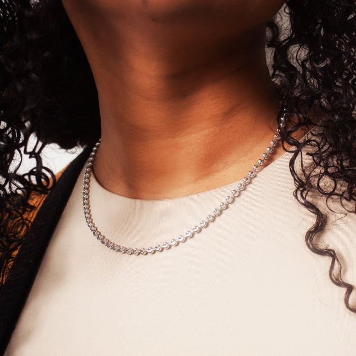 Graziella Sterling Silver Rhodium Plated 18 4mm Moon Bead Chain