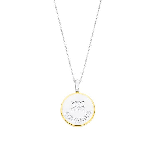 TI SENTO 18 Silver &amp; Gold Plated Mother-of-Pearl Aquarius Zodiac Necklace