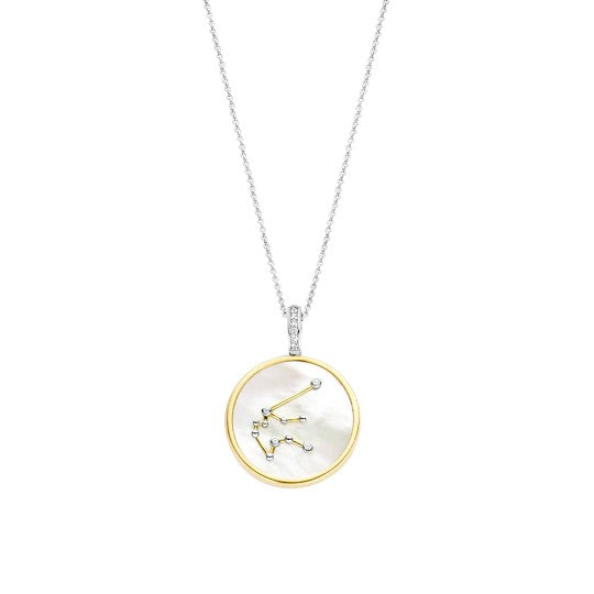 TI SENTO 18 Silver &amp; Gold Plated Mother-of-Pearl Aquarius Zodiac Necklace