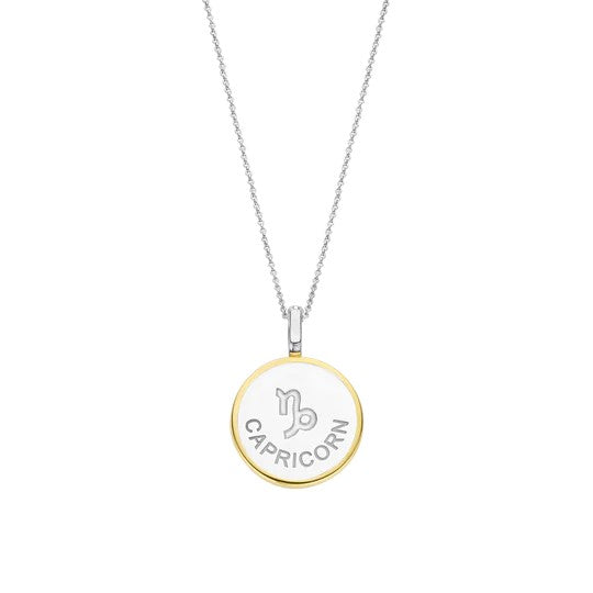 TI SENTO 18 Silver &amp; Gold Plated Mother-of-Pearl Capricorn Zodiac Necklace