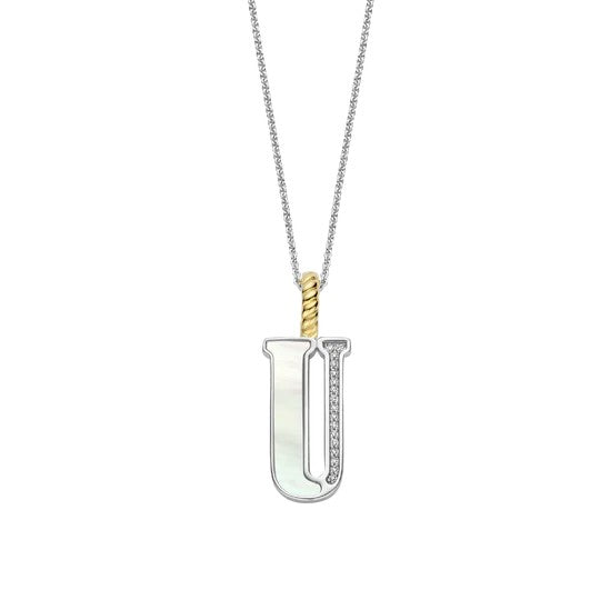 Ti Sento Sterling Silver 18 Gold Plated MOP Letter U Necklace