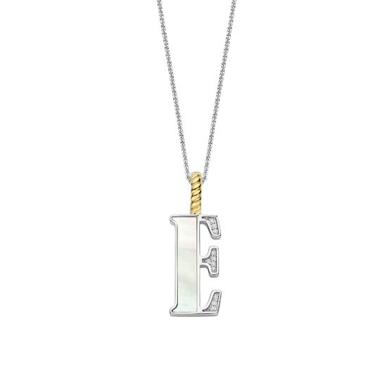 Ti Sento Sterling Silver 18 Gold Plated MOP Letter E Necklace