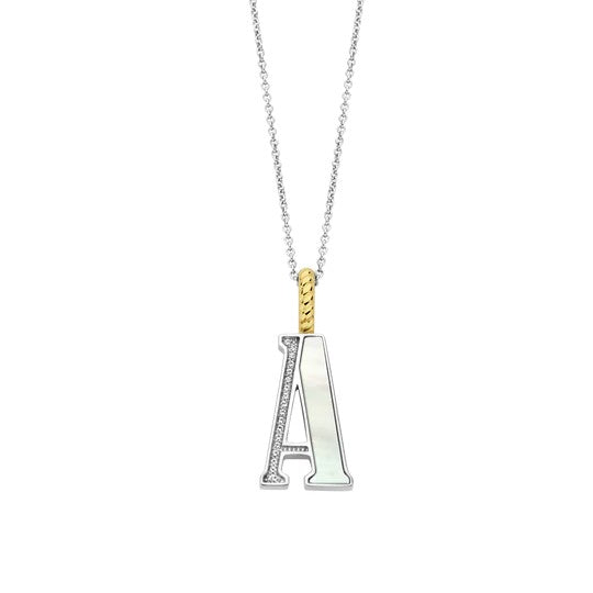 Ti Sento Sterling Silver 18 Gold Plated MOP Letter A Necklace