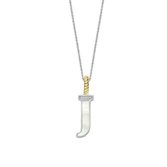 Ti Sento Sterling Silver 18 Gold Plated MOP Letter J Necklace