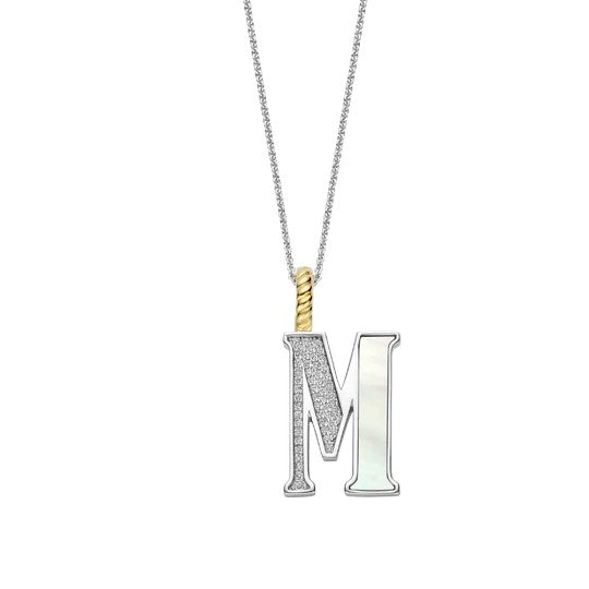 Ti Sento Sterling Silver 18 Gold Plated MOP Letter M Necklace