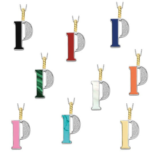 Ti Sento Sterling Silver 18 Gold Plated MOP Letter P Necklace