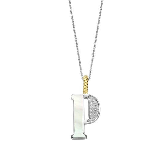 Ti Sento Sterling Silver 18 Gold Plated MOP Letter P Necklace