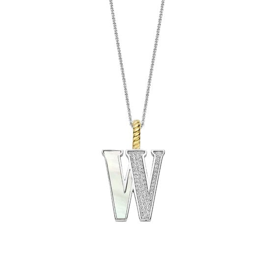 Ti Sento Sterling Silver 18 Gold Plated MOP Letter W Necklace
