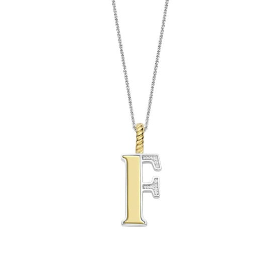 TI SENTO Sterling Silver 18 Gold Plated Letter F Necklace