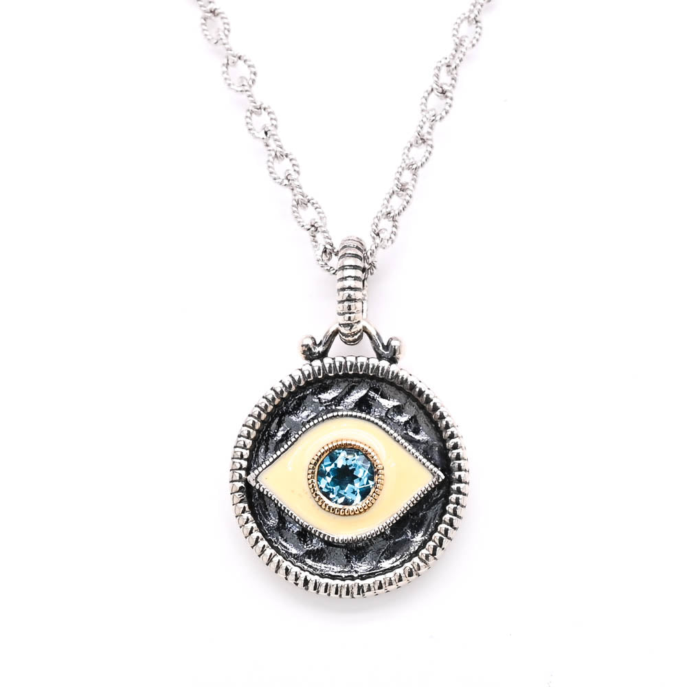 GABRIEL&amp;CO Sterling Silver &amp; 18KT Yellow Gold 17.5 Blue Topaz Evil Necklace