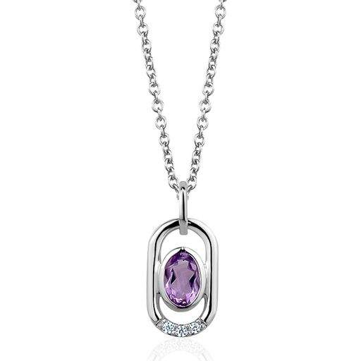 Larus Sterling Silver 18 Amethyst &amp; Cubic Zirconia Necklace