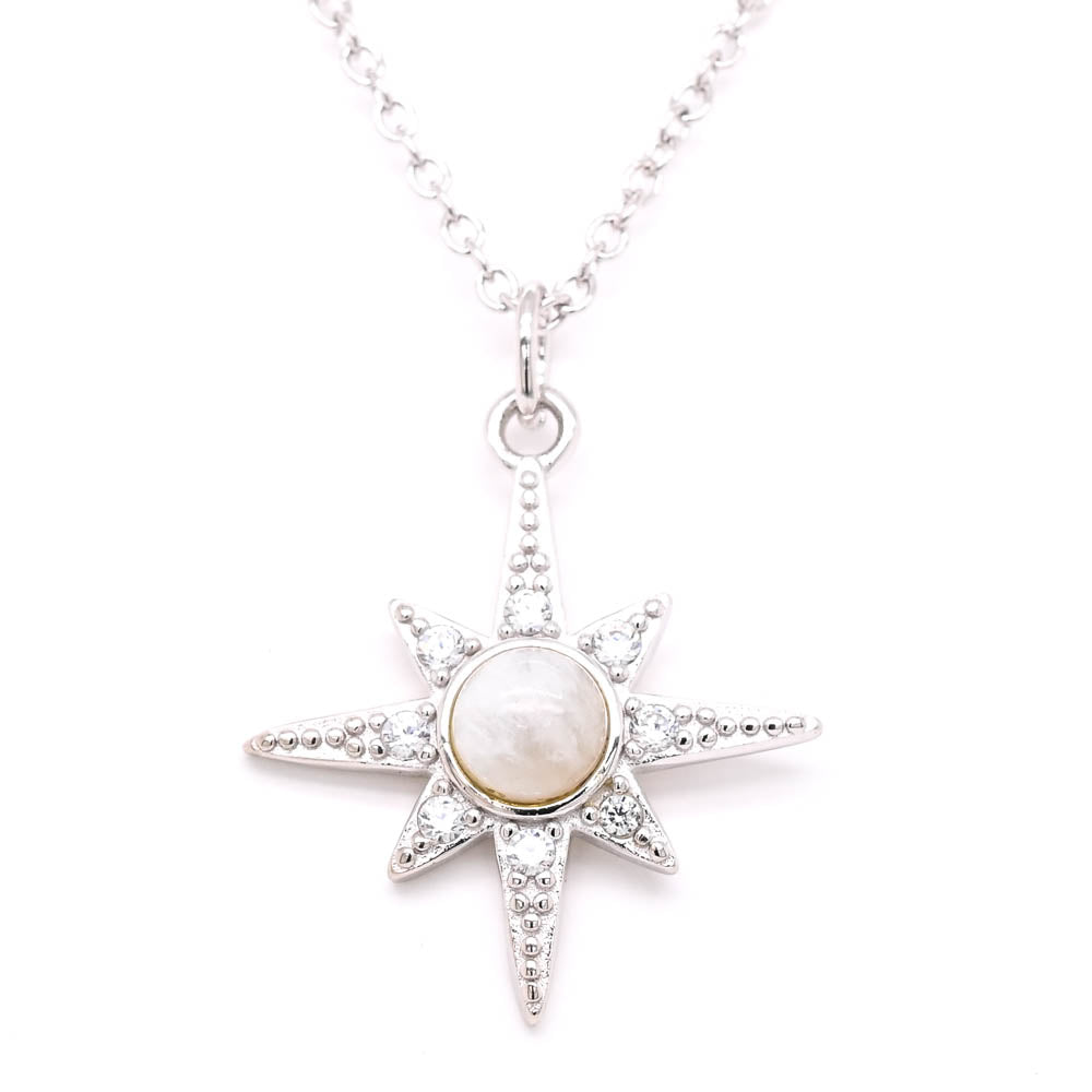 Larus Sterling Silver 18" Moonstone &amp; C.Z Starburst Necklace.