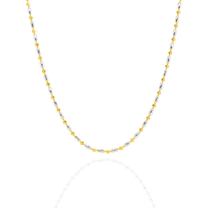 Sterling Silver Two Tone 18" 2mm Oval &amp; Moon Bead Chain