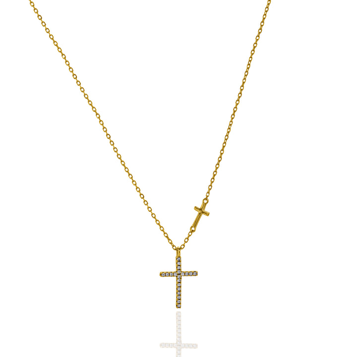 Graziella Sterling Silver Gold Vermeil CZ Pave Cross Necklace