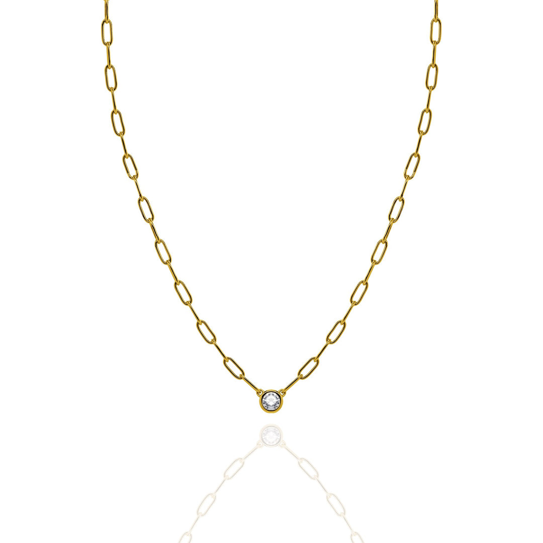 Sterling Silver 18" 5.3mm Bezel Set Round CZ Paperclip Necklace